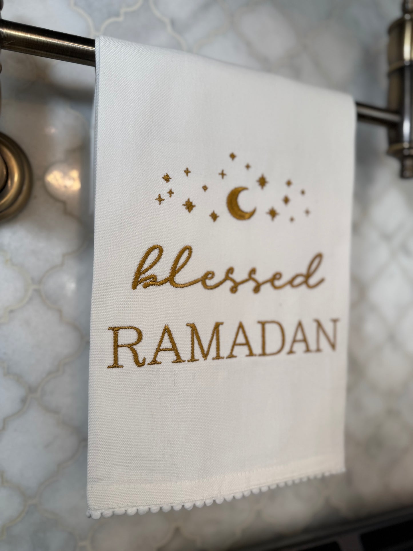 Ramadan Mubarak Embroidered Kitchen Tea Towel