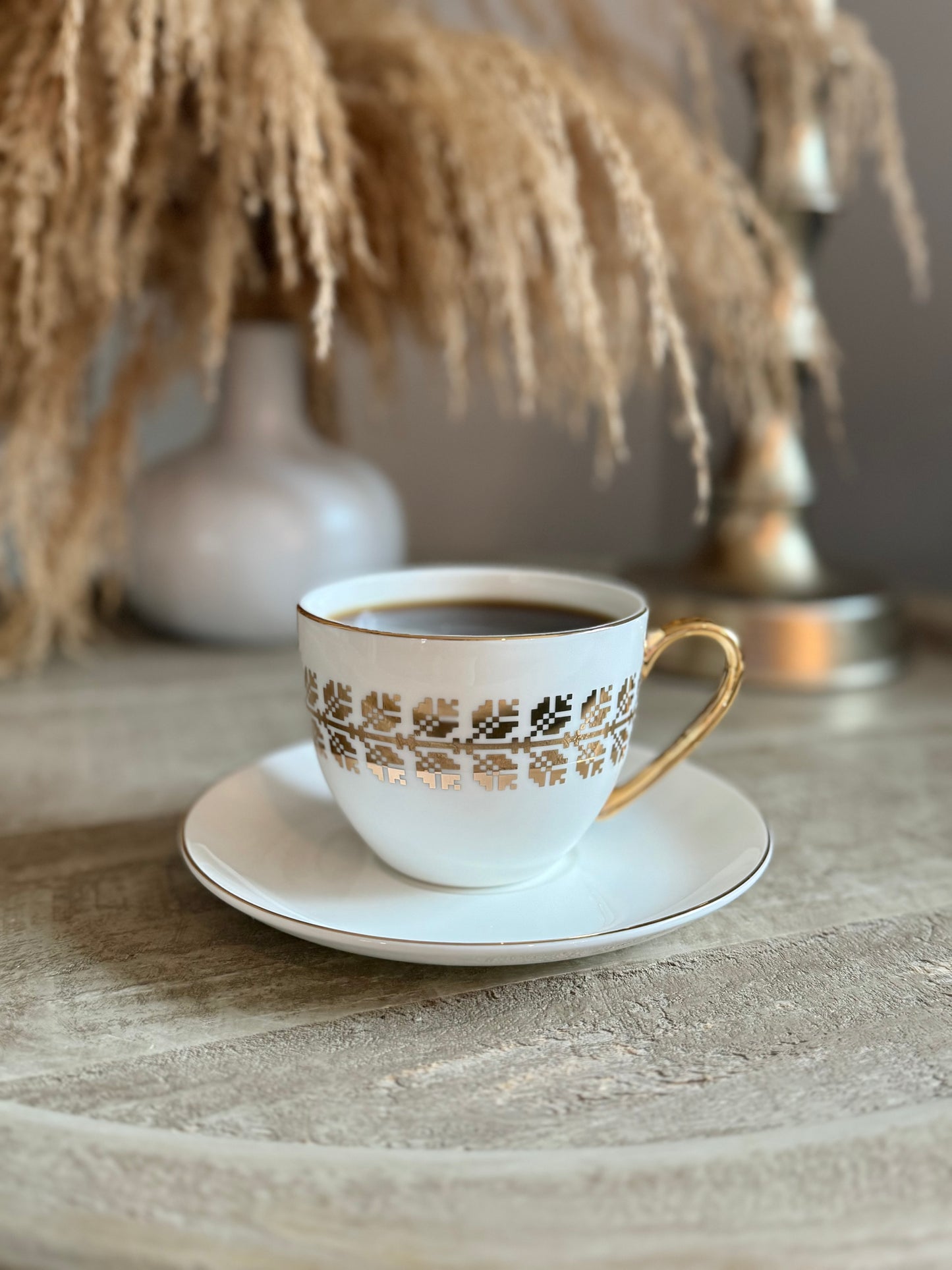 Fine Porcelain Real Gold Tatreez Cup & Saucer Set