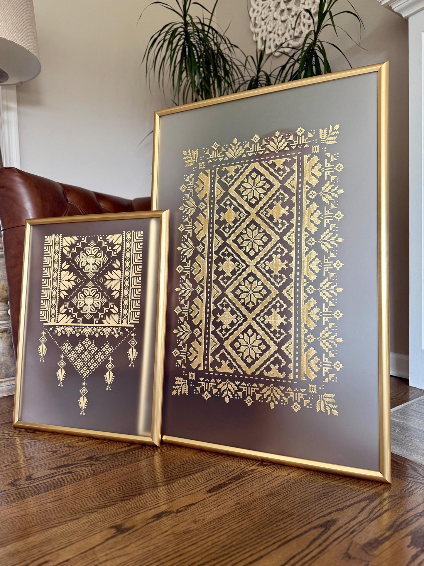 18x24 24x36 X-Large Tatreez Wall Framed Art Rectangle Design Palestinian Art Home decor gold gift