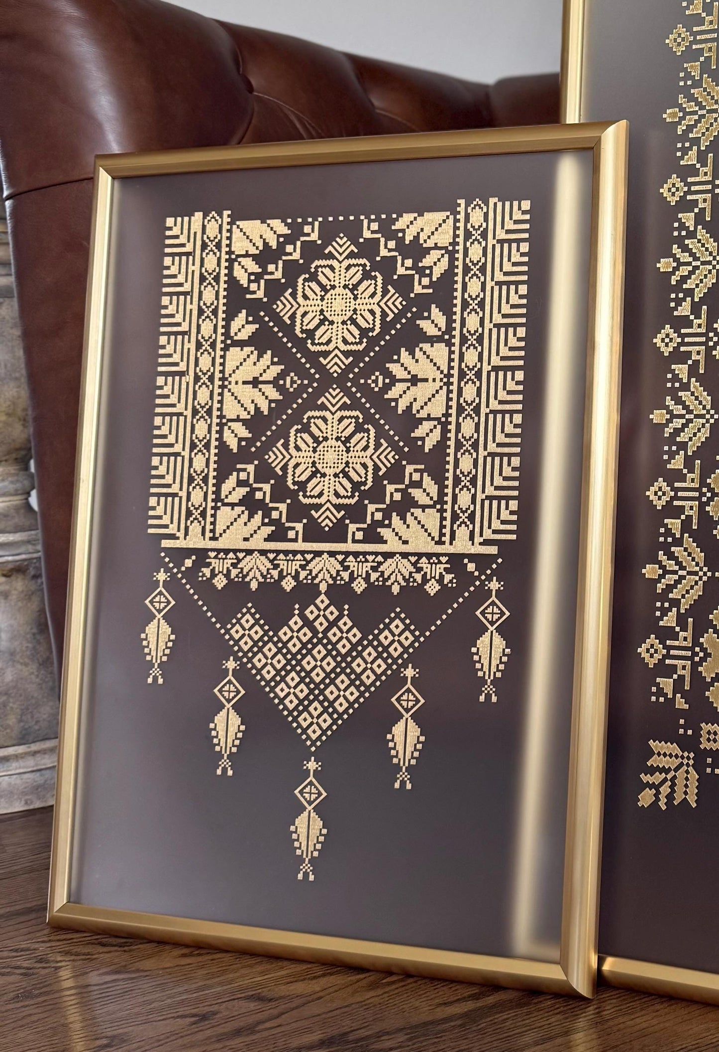 18x24 24x36 X-Large Tatreez Wall Framed Art Rectangle Design Palestinian Art Home decor gold gift
