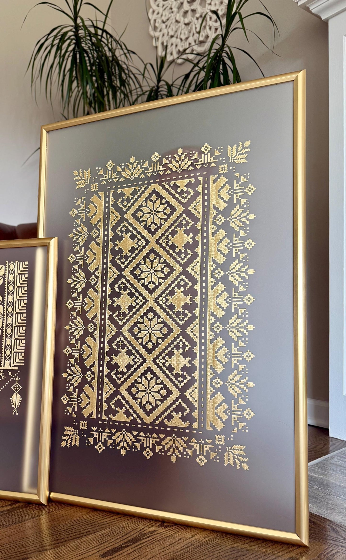 18x24 24x36 X-Large Tatreez Wall Framed Art Rectangle Design Palestinian Art Home decor gold gift