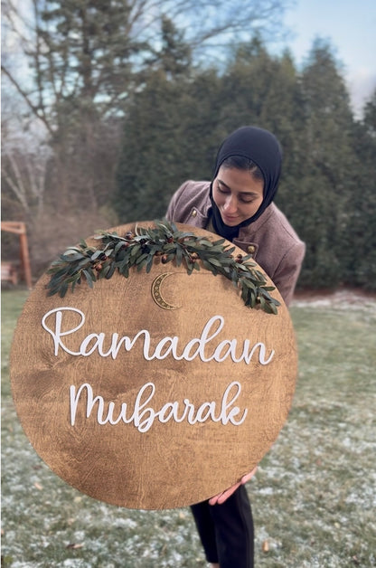 2X-Large 30" 3D (Acrylic/Wood) Ramadan Decor Sign | Door Hanger | Round Sign  | Gift