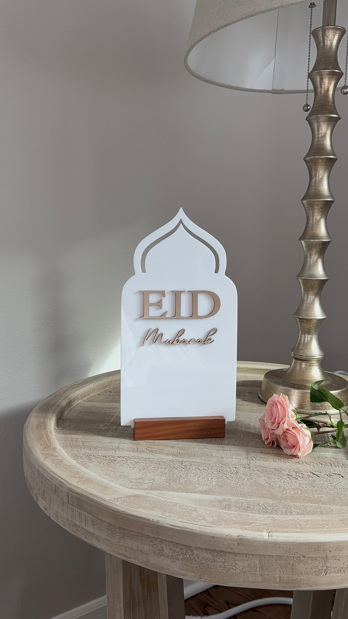 3D Double-Sided Ramadan Eid Mubarak Table Sign White/Gold/Bronze Ramadan Decor