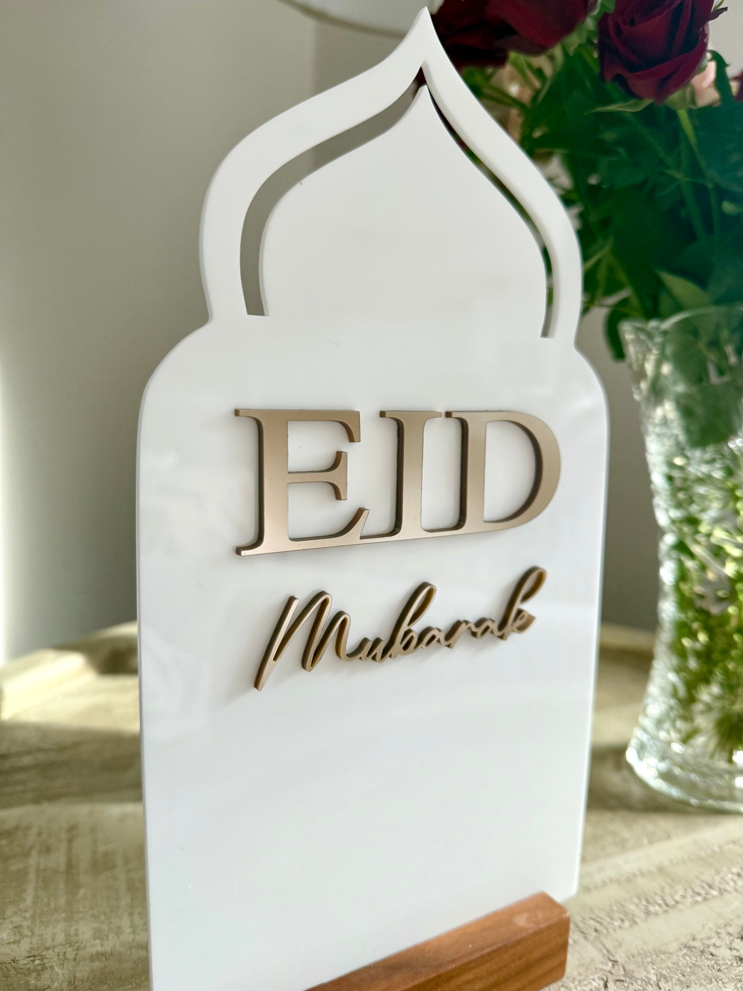 3D Double-Sided Ramadan Eid Mubarak Table Sign White/Gold/Bronze Ramadan Decor