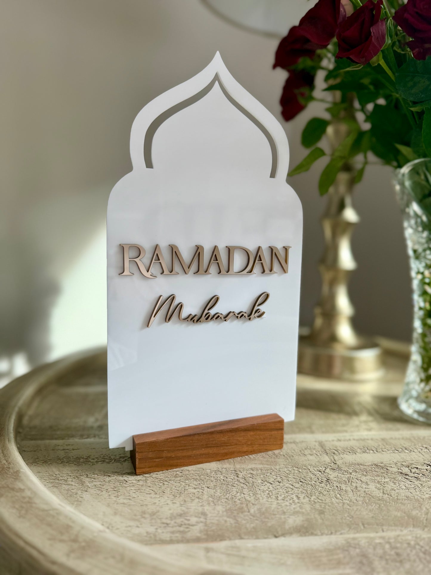 3D Double-Sided Ramadan Eid Mubarak Table Sign White/Gold/Bronze Ramadan Decor