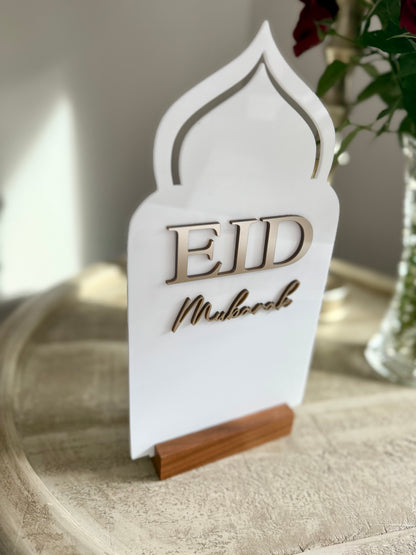 3D Double-Sided Ramadan Eid Mubarak Table Sign White/Gold/Bronze Ramadan Decor