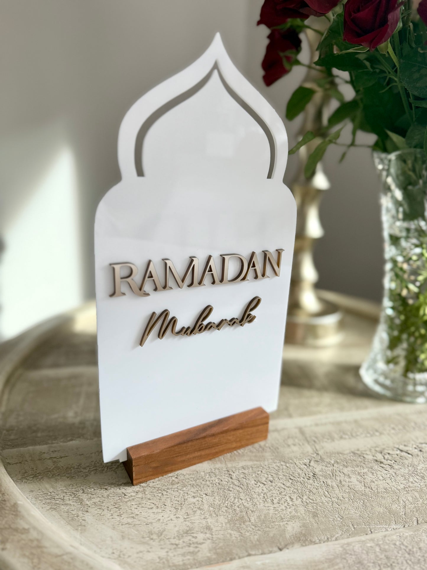 3D Double-Sided Ramadan Eid Mubarak Table Sign White/Gold/Bronze Ramadan Decor