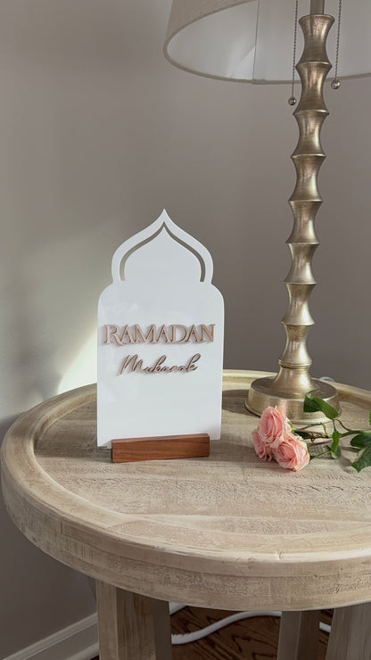 3D Double-Sided Ramadan Eid Mubarak Table Sign White/Gold/Bronze Ramadan Decor
