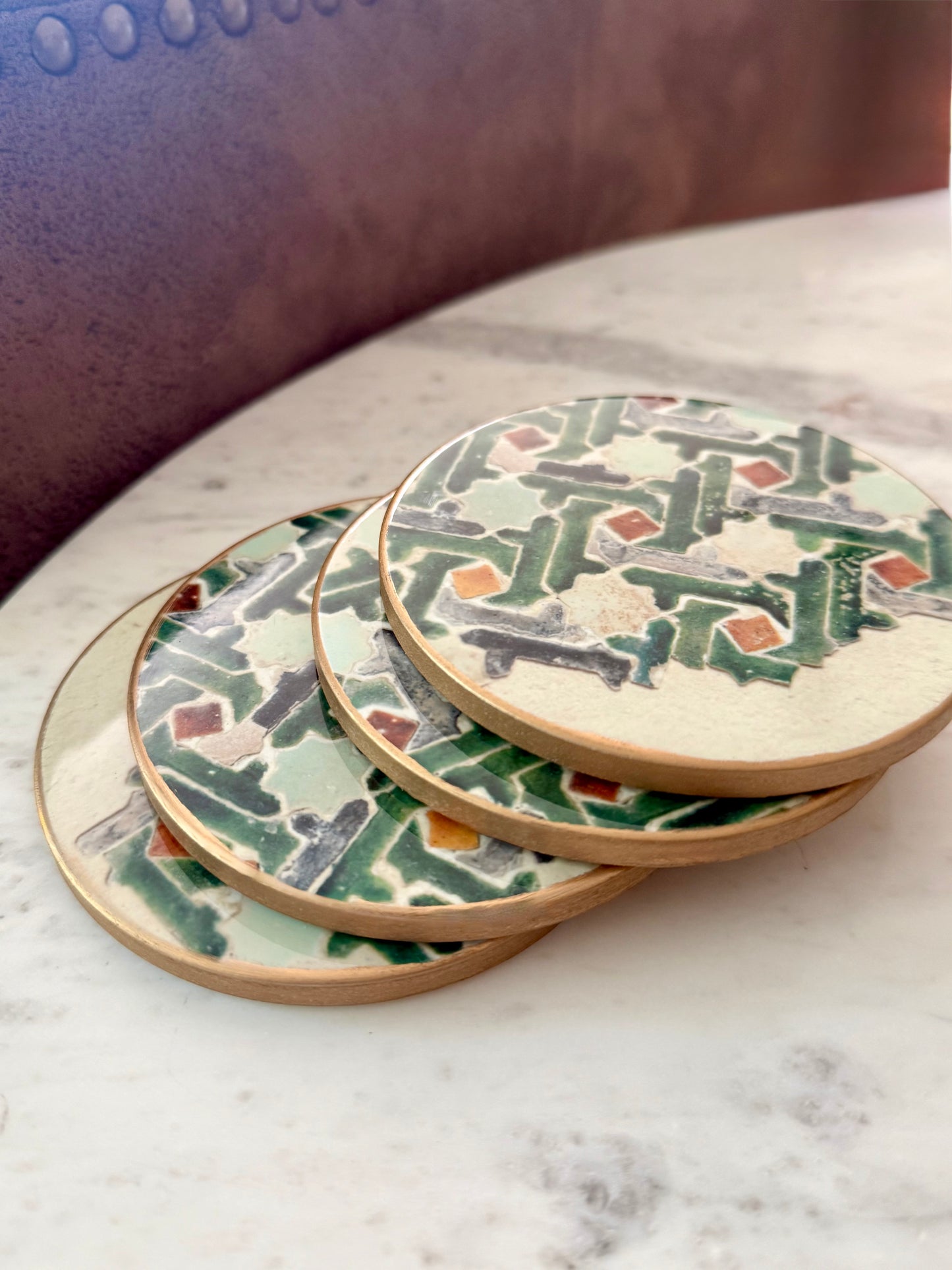 Antique Mosaic Moroccan Tile Ceramic Coasters Set of 4 Palestinian Home Decor Gifts