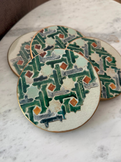 Antique Mosaic Moroccan Tile Ceramic Coasters Set of 4 Palestinian Home Decor Gifts