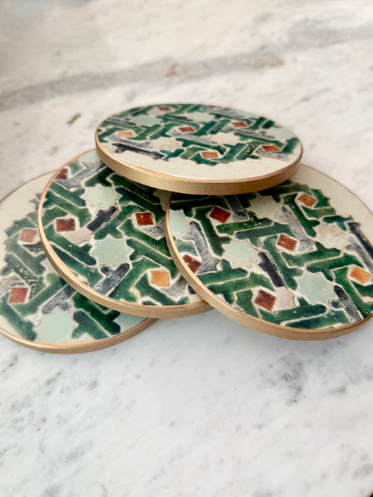 Antique Mosaic Moroccan Tile Ceramic Coasters Set of 4 Palestinian Home Decor Gifts