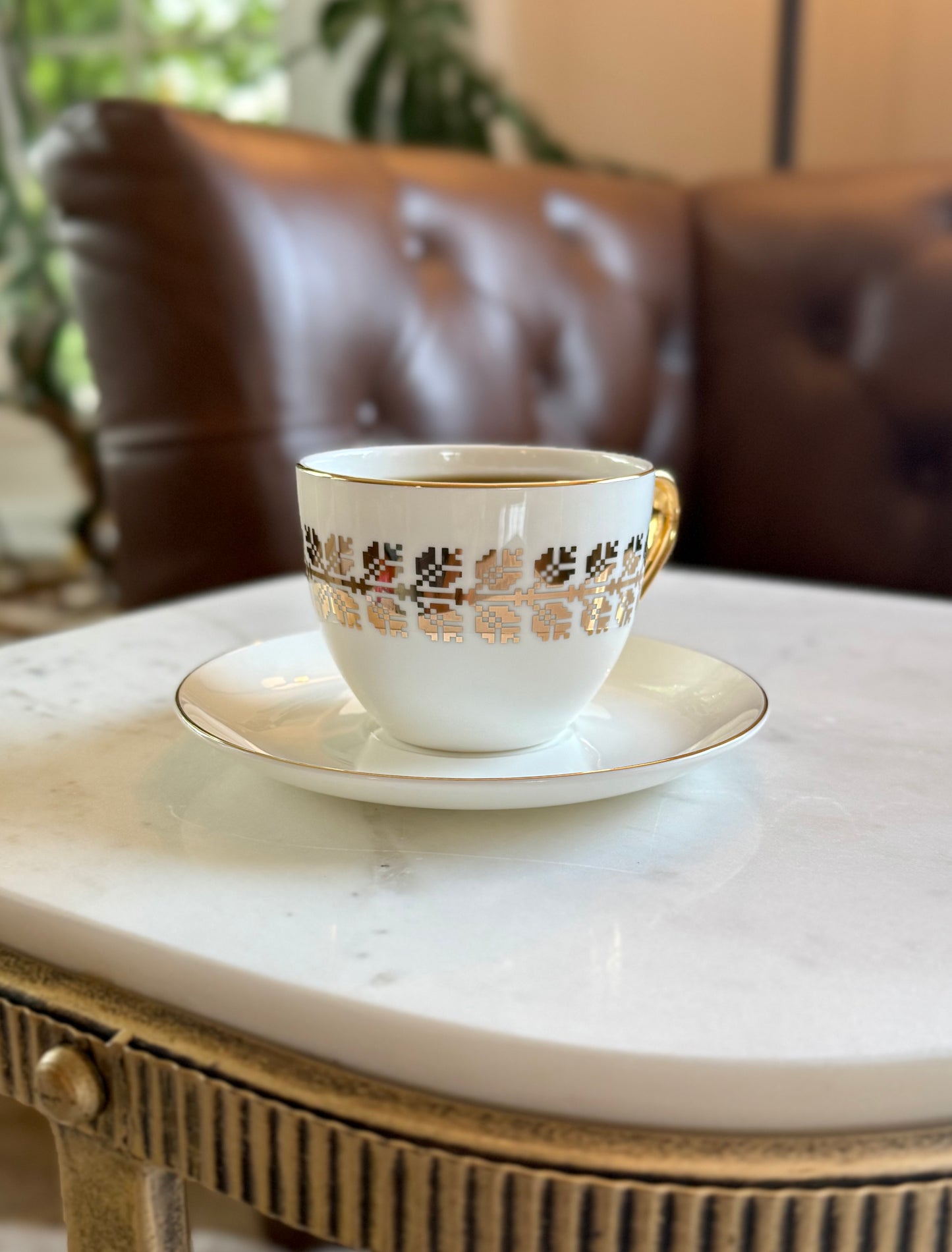 Fine Porcelain Real Gold Tatreez Cup & Saucer Set