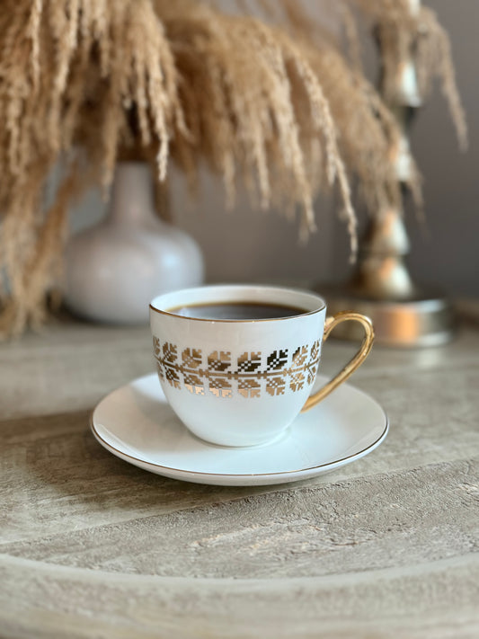 Fine Porcelain Real Gold Tatreez Cup & Saucer Set