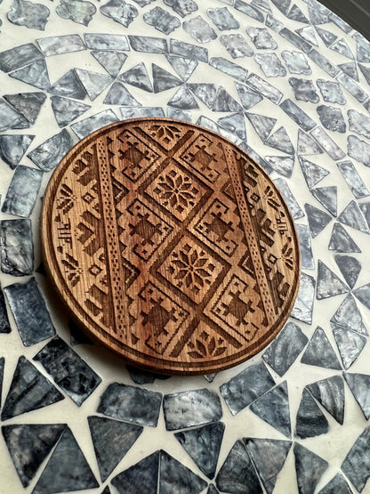 Tatreez Engraved Acacia Coasters Set of 4- Palestinian Home Decor