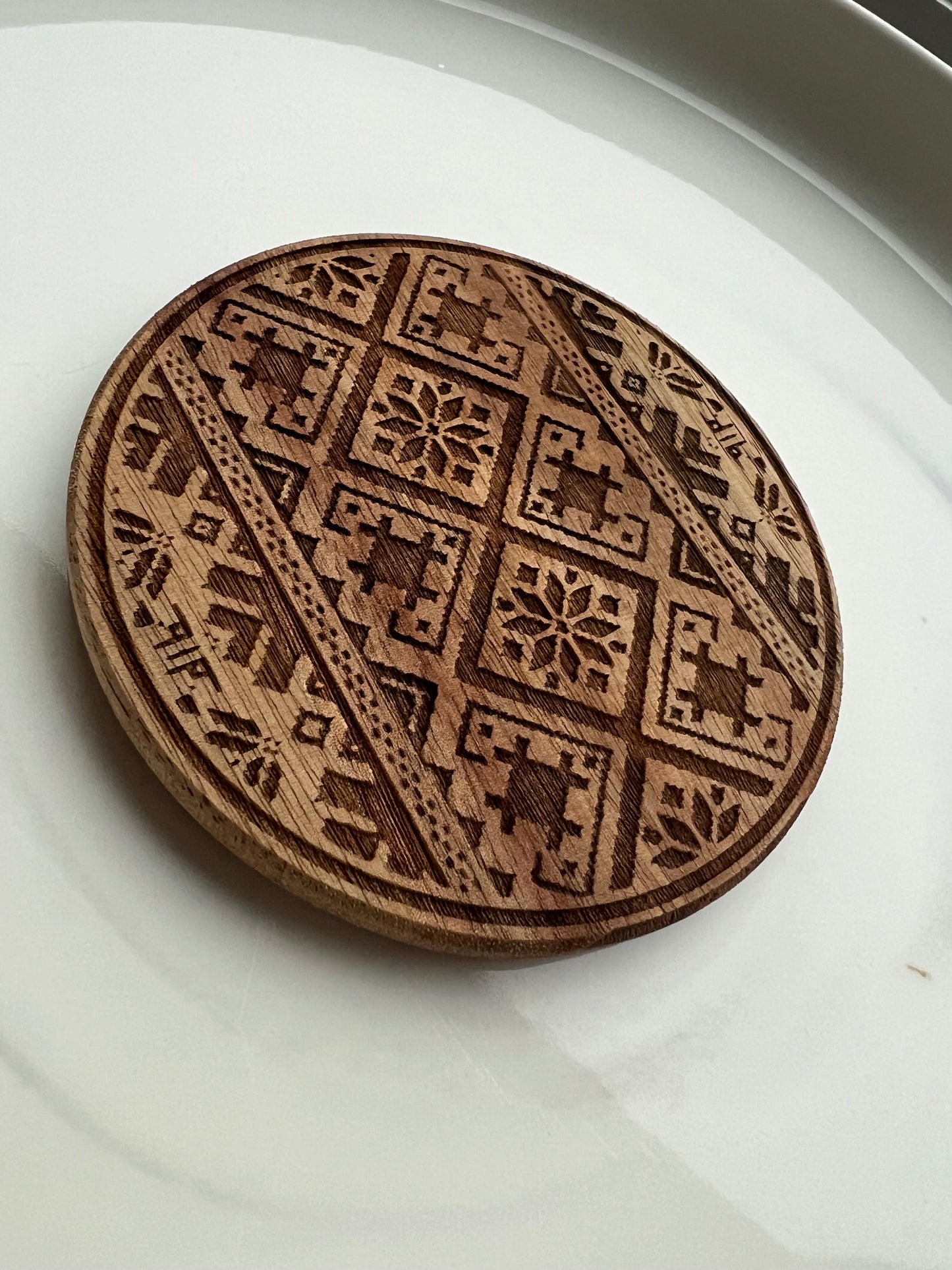Tatreez Engraved Acacia Coasters Set of 4- Palestinian Home Decor