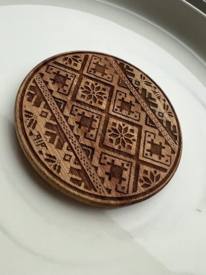 Tatreez Engraved Acacia Coasters Set of 4- Palestinian Home Decor