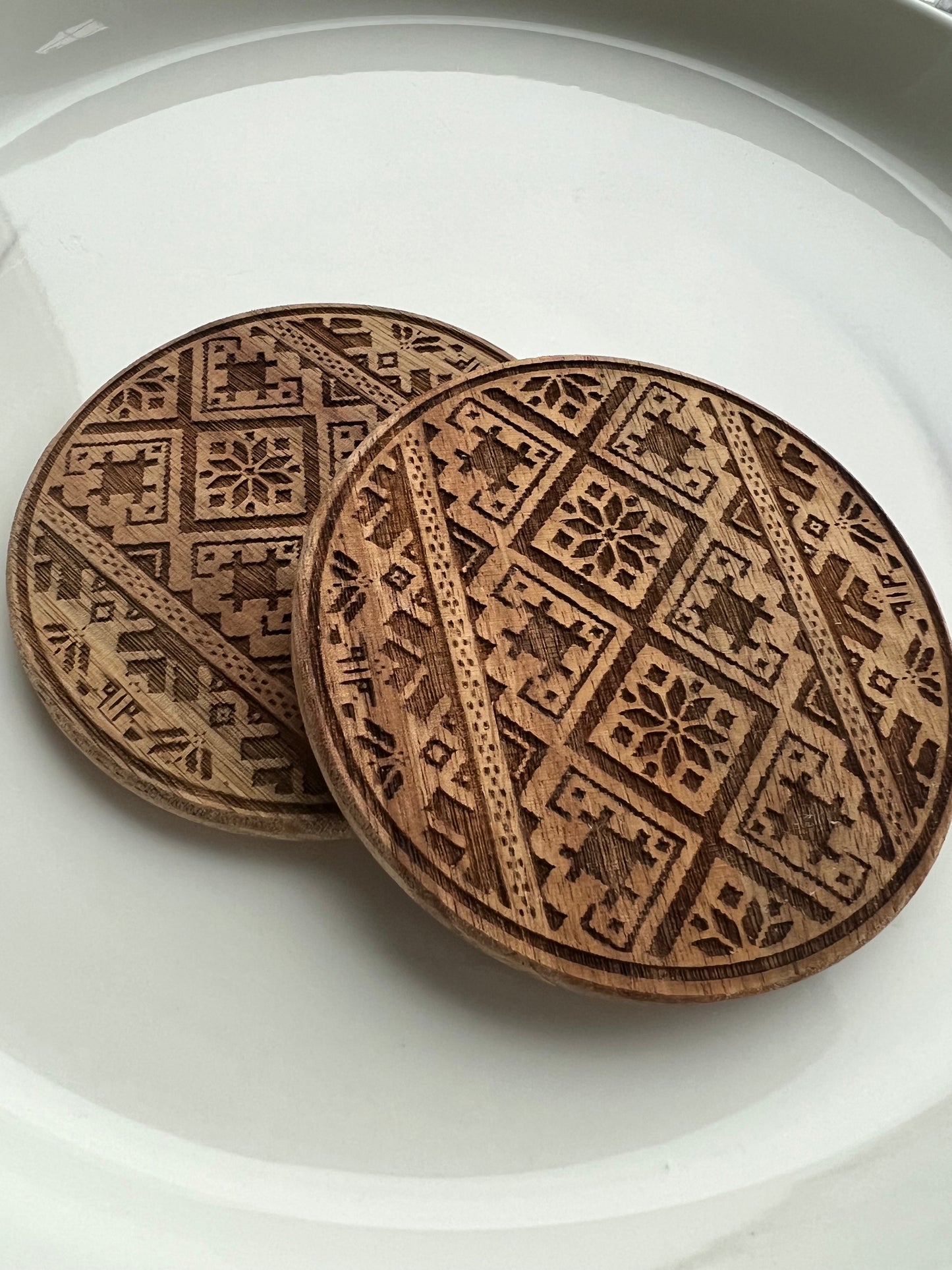 Tatreez Engraved Acacia Coasters Set of 4- Palestinian Home Decor