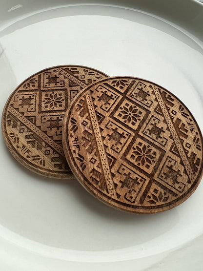 Tatreez Engraved Acacia Coasters Set of 4- Palestinian Home Decor