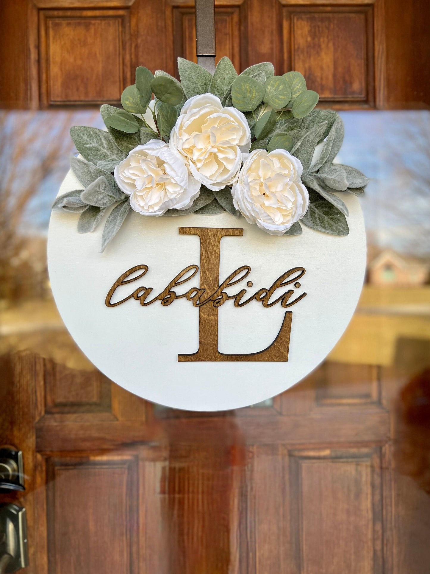 Personalized Sign | Eid Name Sign | 3D Last Name Welcome Sign Wreath for Front Door Circle Sign Round Sign