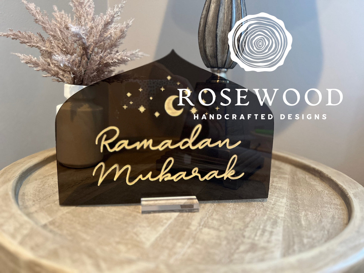 Engraved Ramadan Mubarak Table Sign Translucent Gold Ramadan Decor