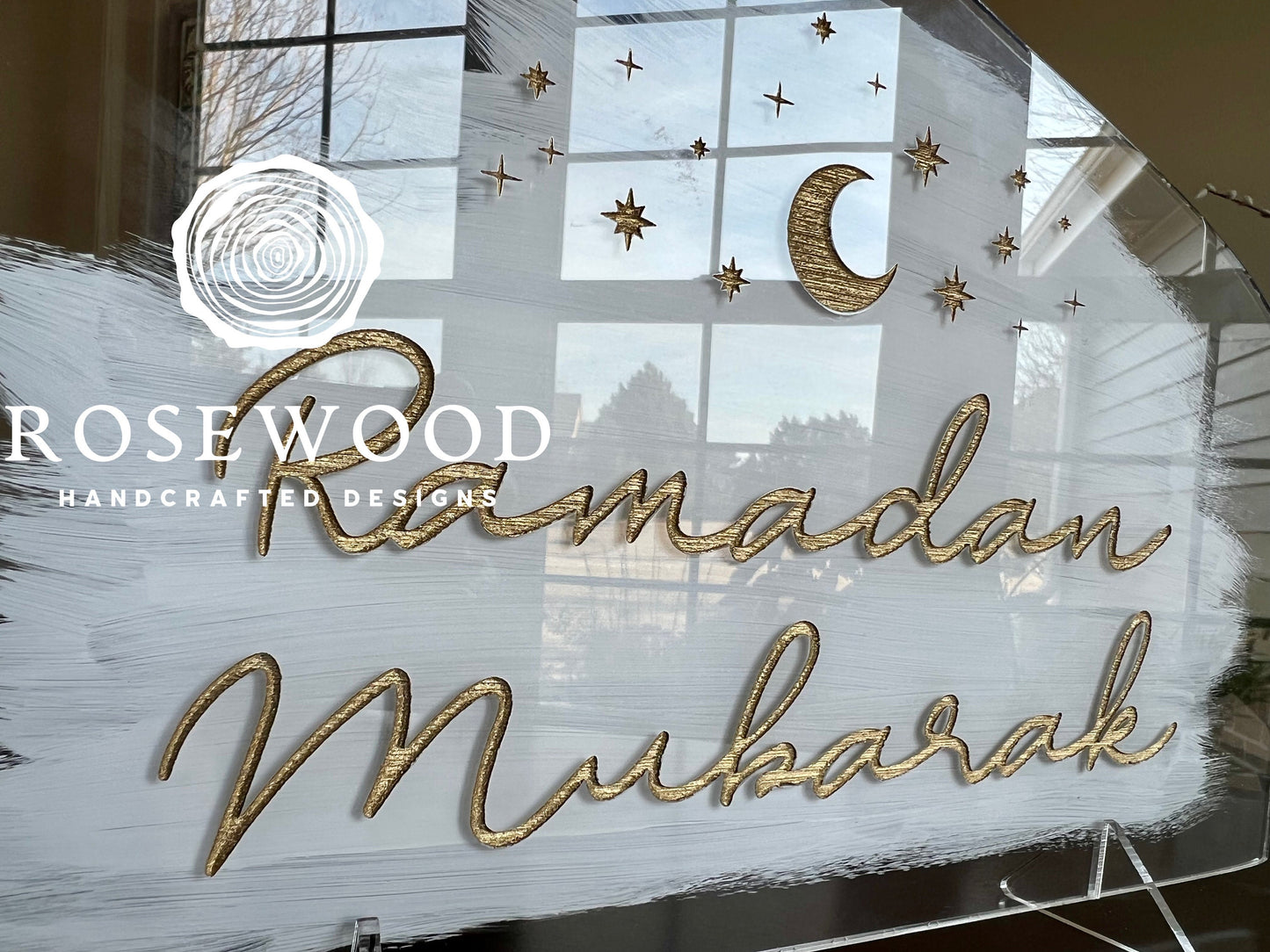 Engraved Ramadan Mubarak Table Sign White/Gold Ramadan Decor