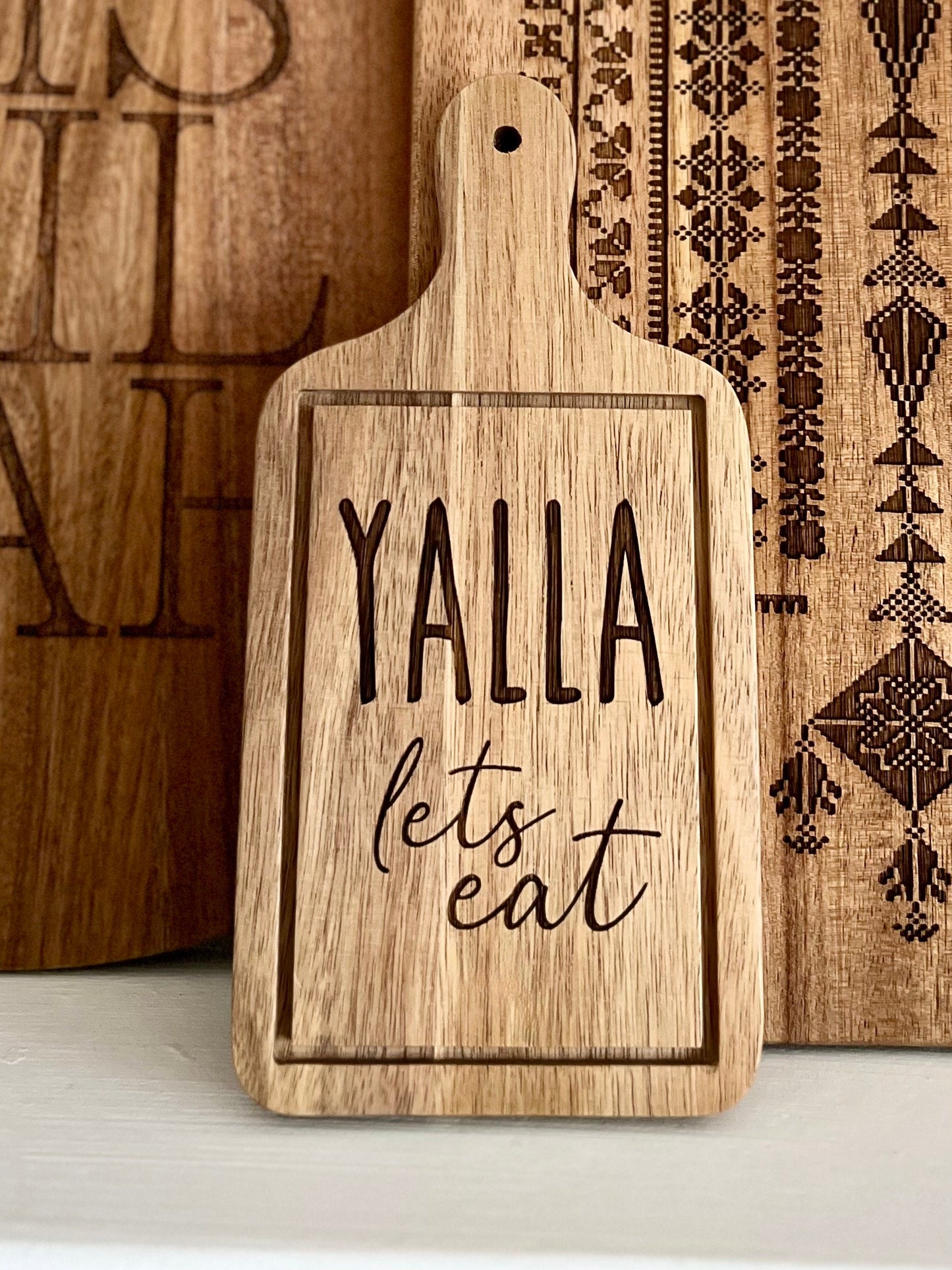 Yalla Lets Eat Engraved. Ramadan Eid Table Decor Small Cutting Board - Countertop Islamic decor - Eid gift ramadan gift