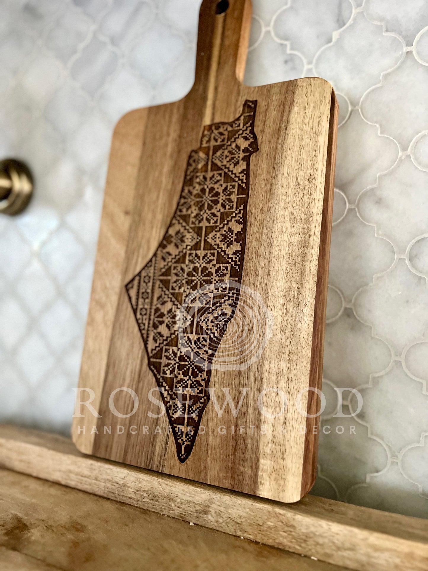 Palestine Tatreez Large Engraved Cutting Board  | Ramadan | Eid Table Decor -Islamic decor - Eid gift ramadan gift