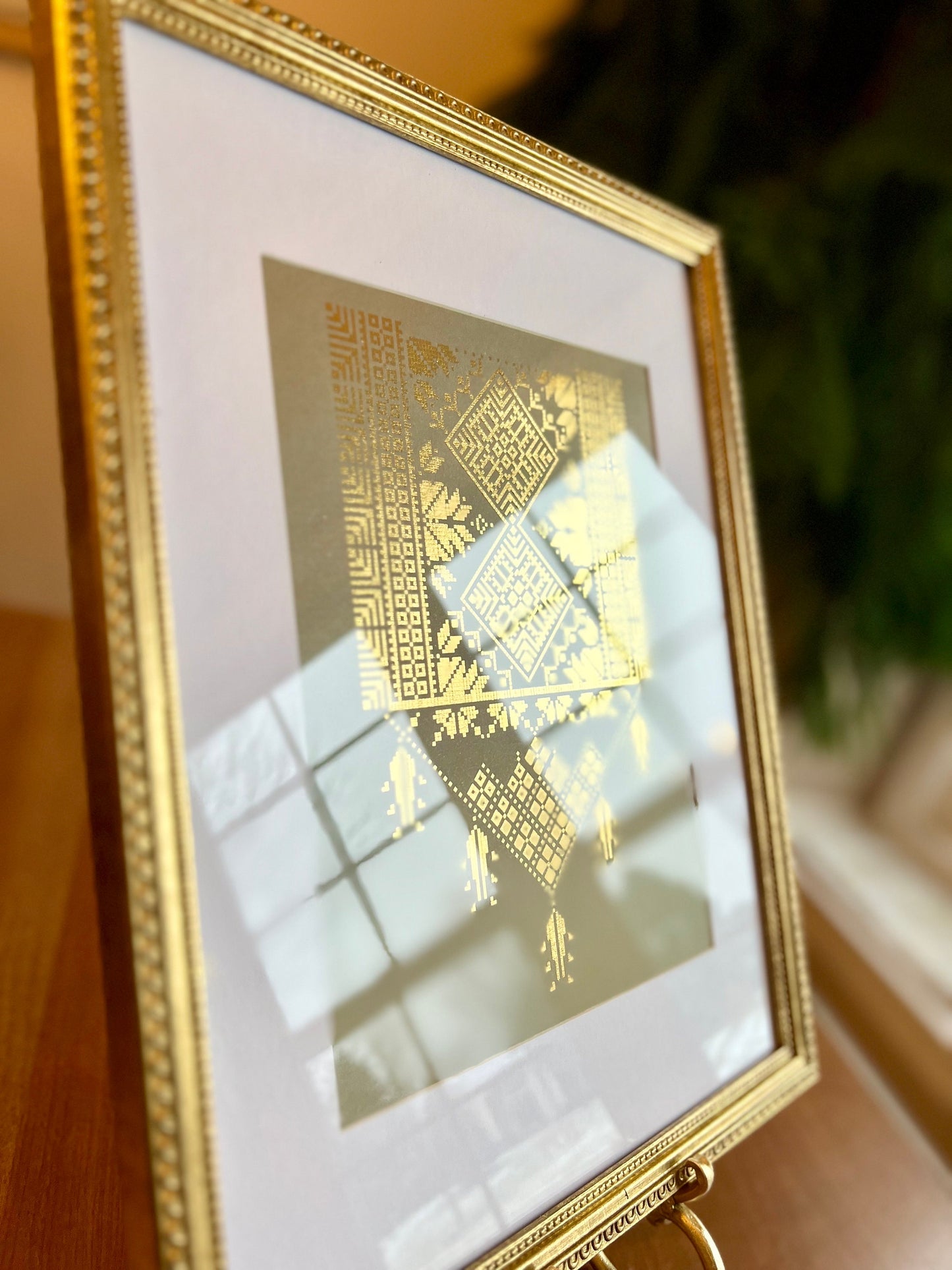 Framed Tatreez Gold Foil Art - Palestinian | Arab | Middle Eastern Art | Wall Home Decor Gift