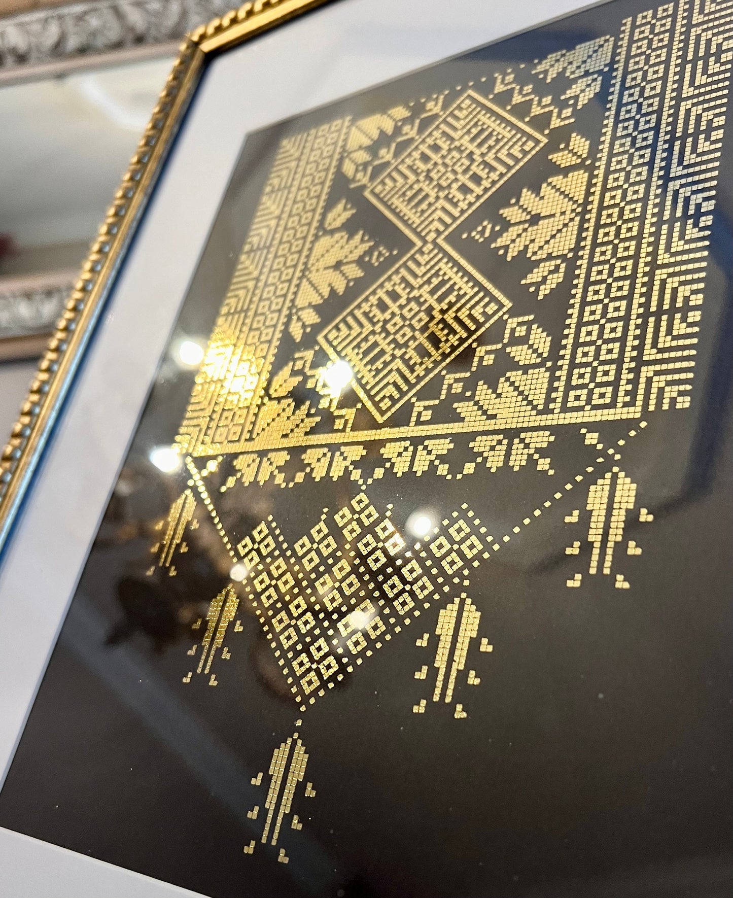 Framed Tatreez Gold Foil Art - Palestinian | Arab | Middle Eastern Art | Wall Home Decor Gift