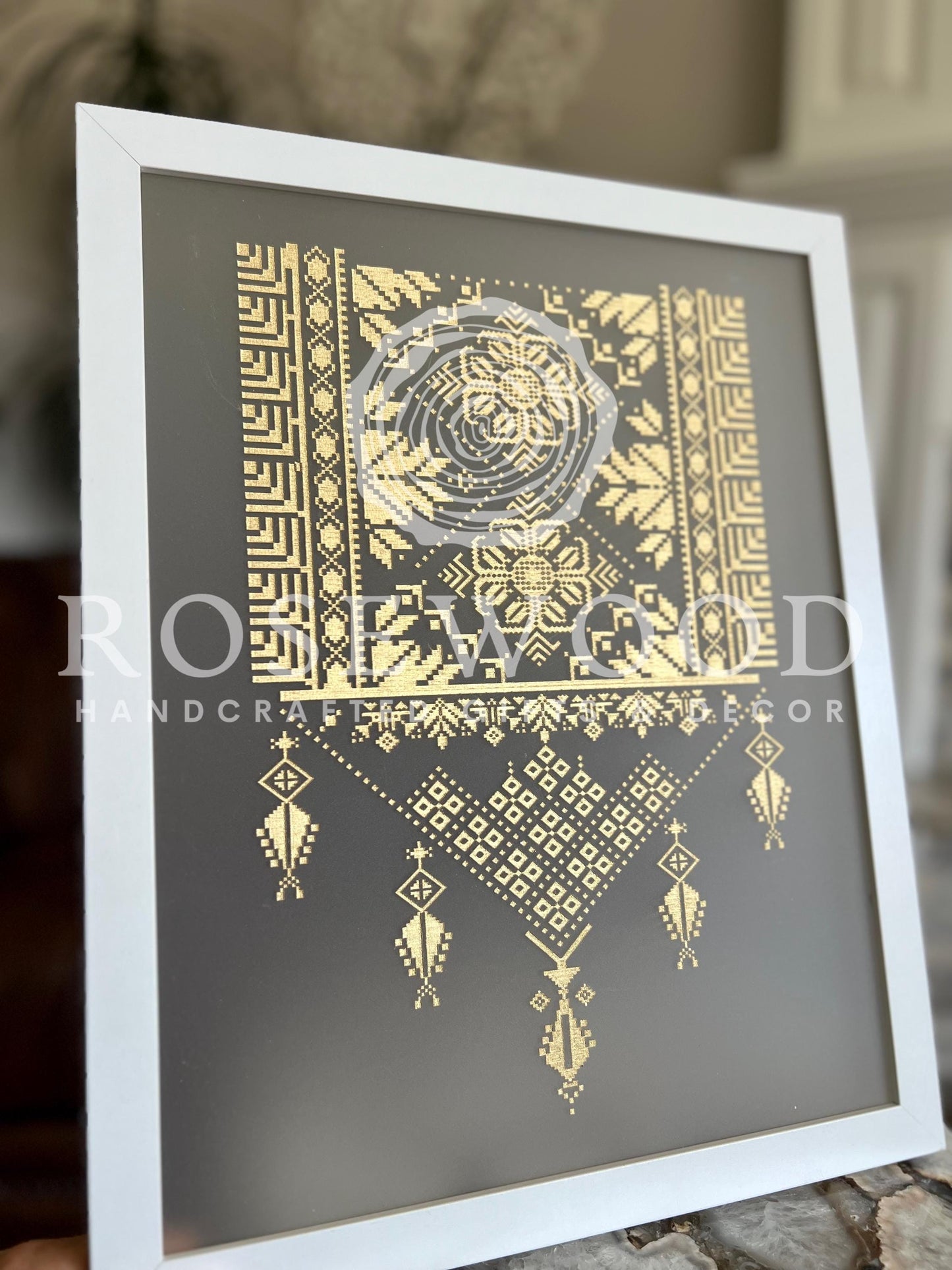 Tatreez Wall Framed Art Thobe Design| Palestinian Art Home decor gold gift