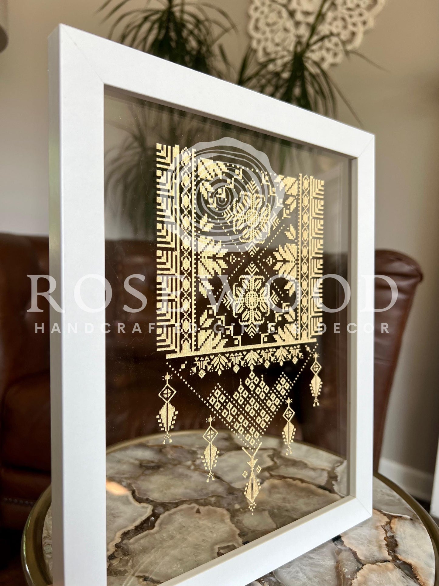 Tatreez Wall Framed Art Thobe Design| Palestinian Art Home decor gold gift