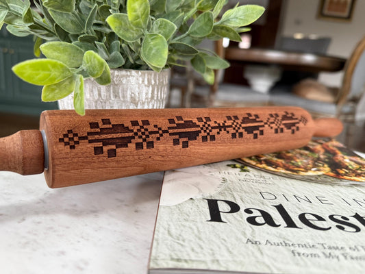 Tatreez Engraved Wood Rolling Pin Palestinian Home Kitchen Decor Chef Gift
