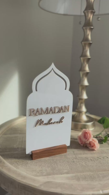 3D Double-Sided Ramadan Eid Mubarak Table Sign White/Gold/Bronze Ramadan Decor