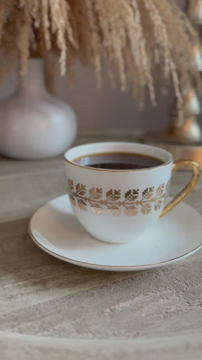 Fine Porcelain Real Gold Tatreez Cup & Saucer Set